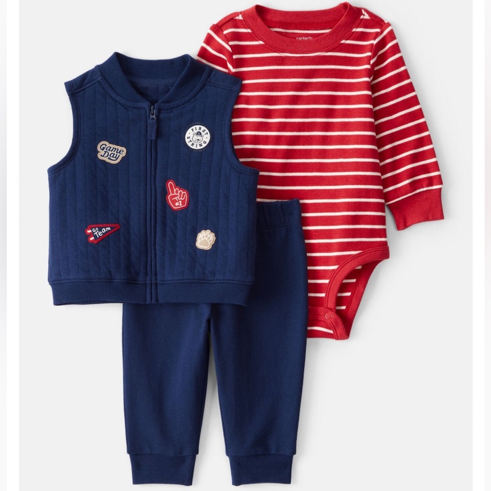 Baby Boy 3-Piece Game Day Patchwork Sporty Sports Fan Toddler Vest Set 12 Months